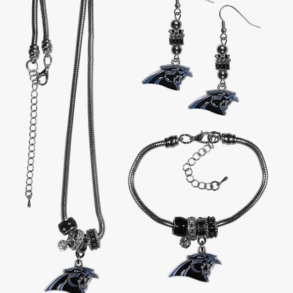 Carolina Panthers NFL 3 Piece Jewelry Gift Set Necklace Earrings Bracelet - Picture 1 of 1